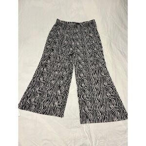 Anna Morgan Zebra Print Wide Leg Pants Black White Elastic Waist High Rise XL